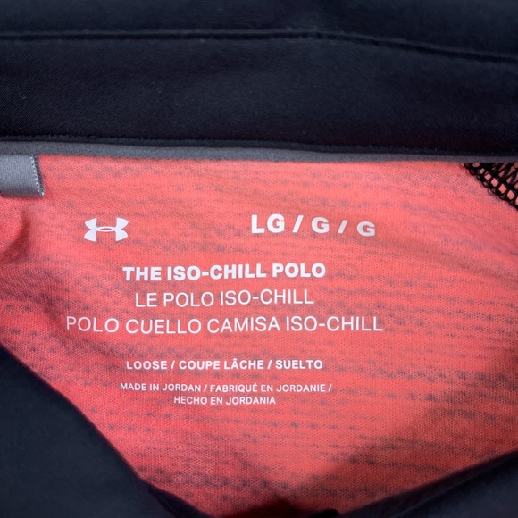 Under Armour Polo Shirt Mens Large Pink Black Heathered Iso Chill Performance - Picture 4 of 11